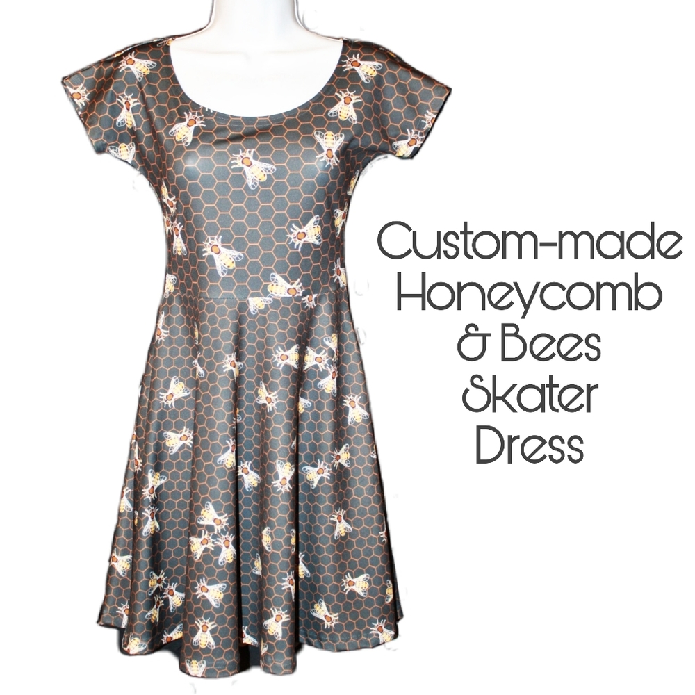 Custom Made Bee/Honeycomb Skater Mini Dress